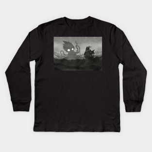 Rainy Ship & Kraken Kids Long Sleeve T-Shirt